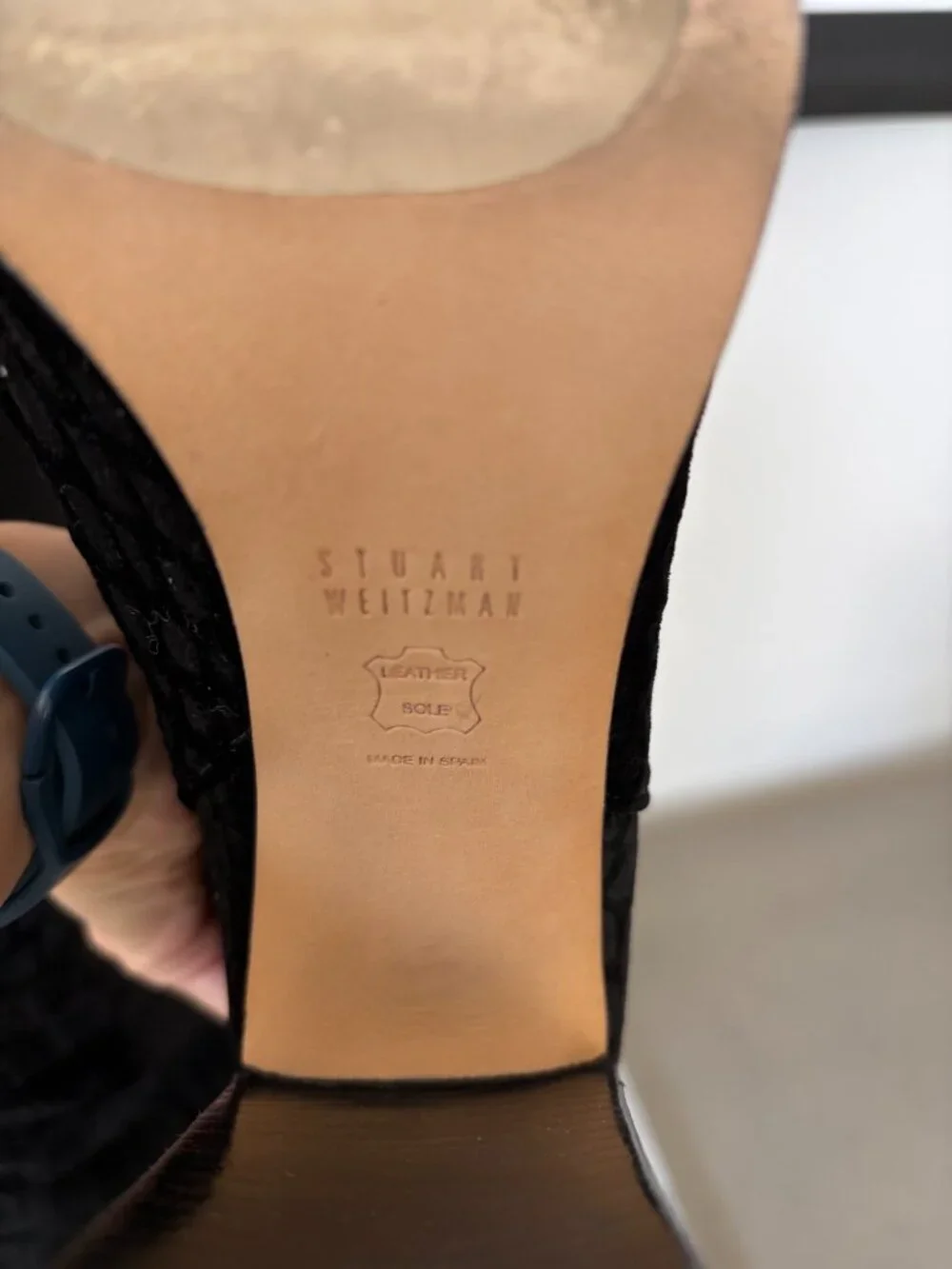 Stuart Weitzman Velvet Croc Embossed Over The Knee Boots Black Sz 8 Block Heel